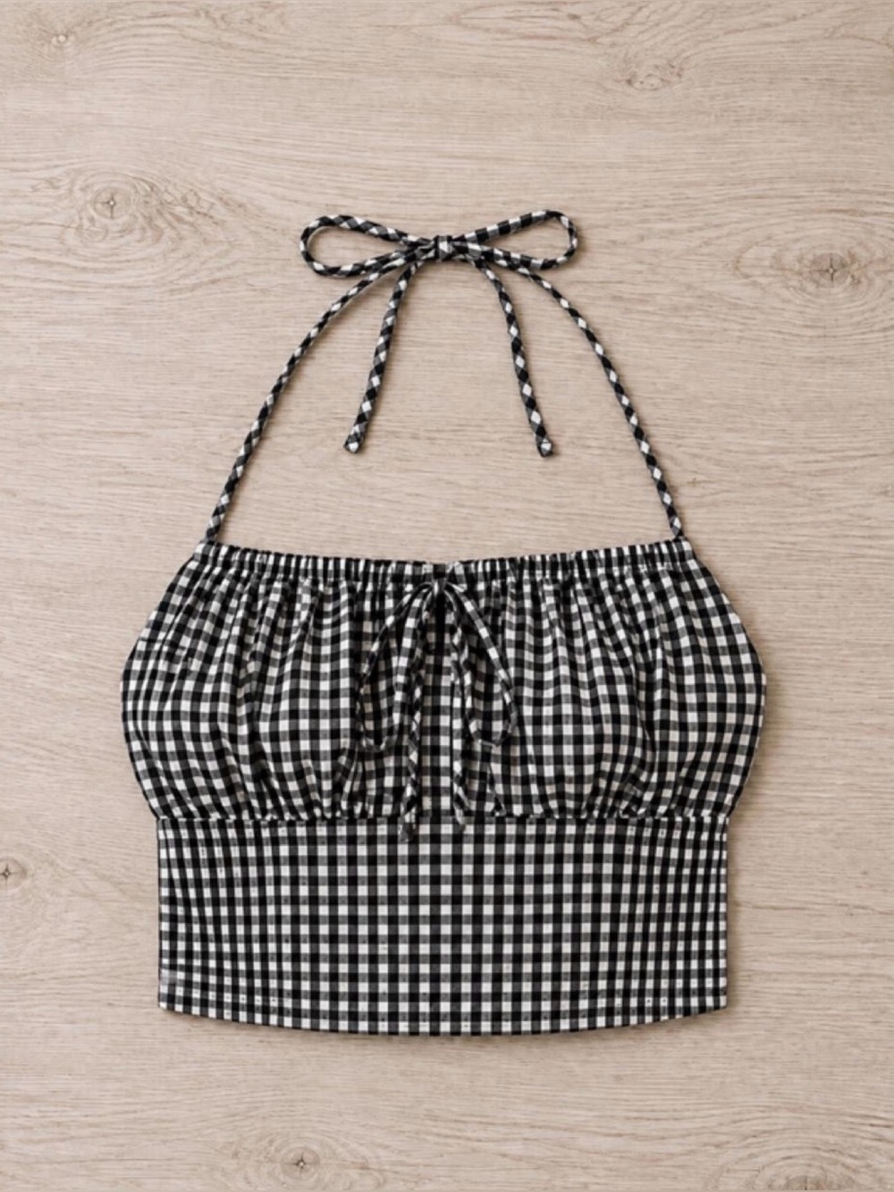 Black & White Gingham Halter Crop Top - Women